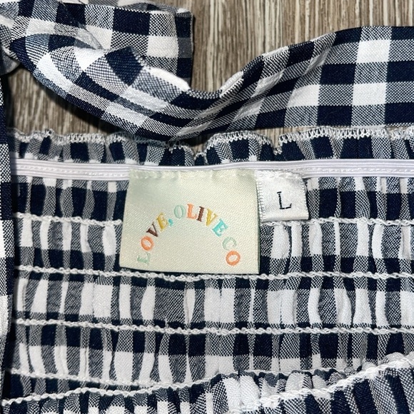 Love Olive Co • Gingham Tiered Dress navy and white tie shoulder - Picture 3 of 8